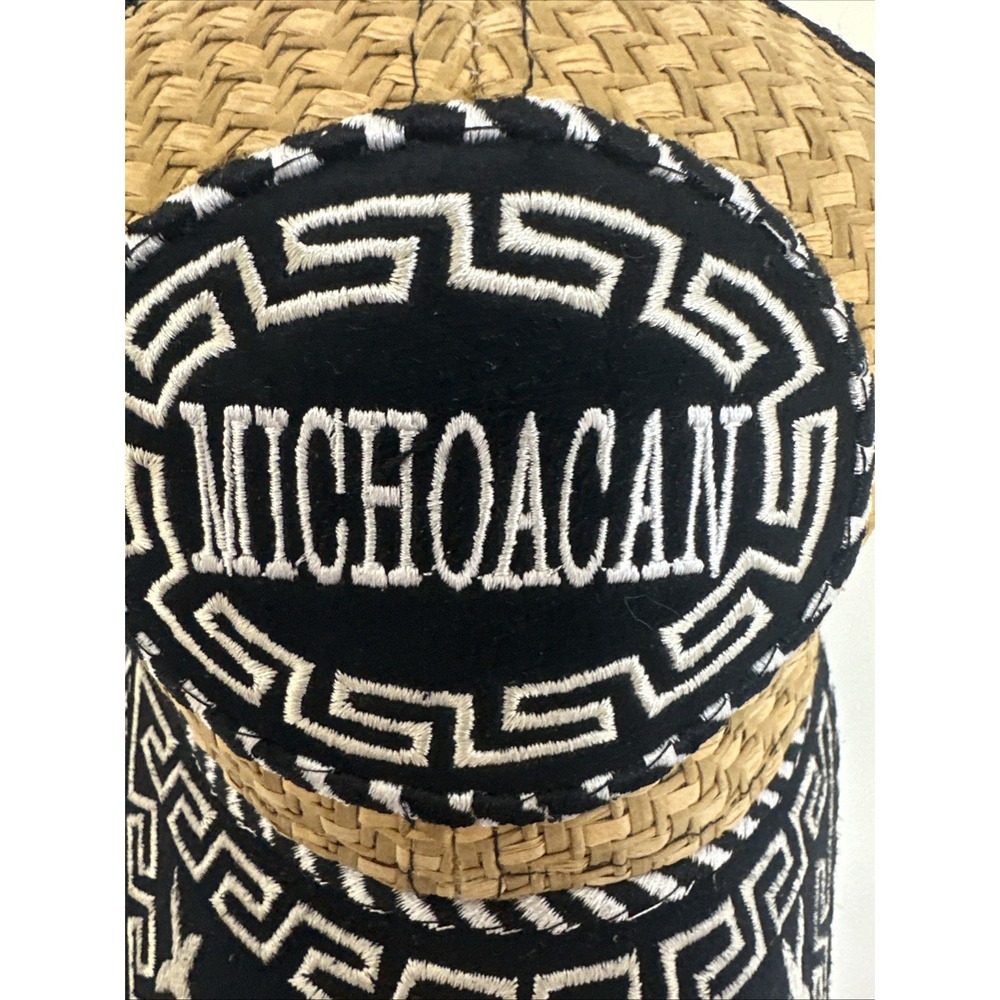 Mexico Michoacan Rodeo Cowboy Embroidered Woven Straw Trucker Hat Snapback Cap - Picture 3 of 5